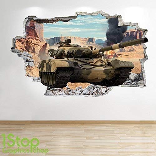 1Stop Graphics Shop ARMY TANK WALL STICKER 3D LOOK - BOYS KIDS BEDROOM ARMY WALL DECAL Z553 Size: Large