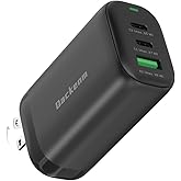 Qackenm 65W USB C Charger Block, 3 Ports GaN USB C Wall Charger, Foldable Fast Charging for MacBook Pro/Air, Dell XPS, iPhone 17/16/15/14/13, iPad Pro/Air, Galaxy S24/S23, Pixel, Steam Deck (Black)