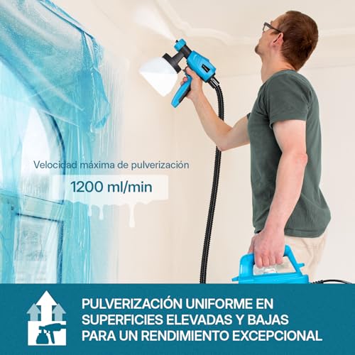 Tilswall Paint Gun, 800W HVLP 1200ML/Min Electric Paint Gun, 1300ML Reservoir, 3 Nozzles and 3 Patterns, High Power Paint Sprayer for Furniture, Cabinets, Fences