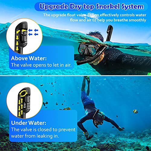 Dry Snorkel Set, 3 in 1 Snorkeling Gear Set with AntiFog Diving Mask
