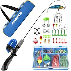 PLUSINNO Kids Fishing Pole,Ice Telescopic Fishing Rod and Reel Full Kits, Spincast Youth Fishing Pole Fishing Gear for…