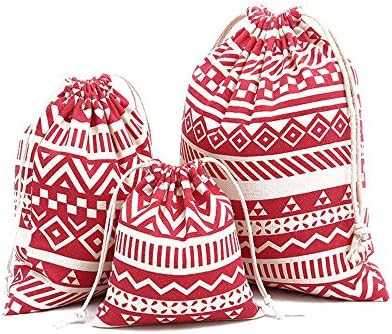 Quavey Cotton National Style Stripes Storage Bag -Cloth 5 Different Size -Drawstring Bags Multi-functional Bag