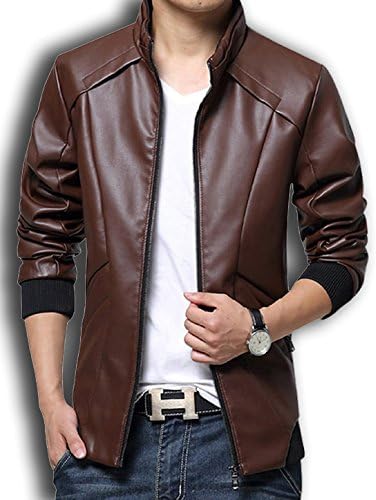 Wolfhowl Winter PU Leather Men Jacket Standing Collar Jackets Coat Wine Red S