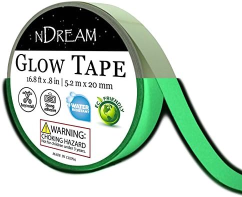 Glow in the Dark Tape by nDream – 2 Rolls - 33.6 ft x .8 in, Bright Neon Green Luminous Party Stickers, Glow In Dark Paper or Paint Alternative, Waterproof, Sticks to Shirts and Fabrics