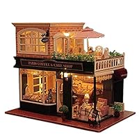 Rylai 3D Puzzles Miniature DIY Dollhouse Kit Romantic Cafe Series Dolls Houses Accessories with Furniture Music Box Light Best Birthday Gift for Women and Girls