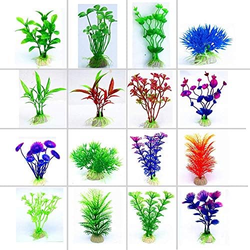 16 Pack Aquarium Decorations Plastic Ornament Plants Fish Tank