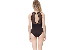 LIMILES DANCE Limiles Women's Halter Neck Bodysuit Keyhole Back Gymnastic Ballet Dance Leotard Tops Dancewear Costumes