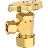 EFIELD Angle Stop Valve 1/2" Nominal (5/8" OD) Compression x 3/8" OD, Multi-Turn, Brushed Brass,(VALVE400-1PCS)