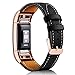 Mornex Replacement Leather Band Compatible with Fitbit Charge 2, Classic Genuine Leather Wristband for Men Women(Black-Rosegold Buckle)