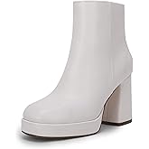 Rilista Platform Boots for Women Chunky High Heels Ankle Booties Square Toe Side Zipper Punk Boots