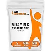 BulkSupplements.com Ascorbic Acid Powder - Vitamin C Supplement, for Immune Support - Ascorbic Acid Food Grade, Gluten Free, 1g per Serving, 500g (1.1 lbs) (Pack of 1)