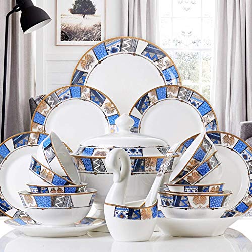 Gulakey Ceramics Dinnerware Set with 50Piece,Bowl/Dish/Soup Pot/Spoon