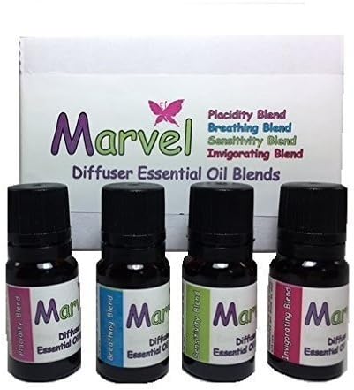 Aromatherapy Diffuser essential oils blend set 100% pure Oils -4 bottles Pack, 10Ml- 0.33 Oz (Placidity, Breathing, Sensitivity, and Invigorating)