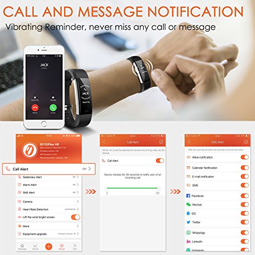 Fitness Tracker Aneken Smart Bracelet Tracker with Heart Rate Monitor Activity Tracker Bluetooth Pedometer with Sleep Monitor Smart Watch for iPhone or Android Smartphones, Black - Thumbnail 2