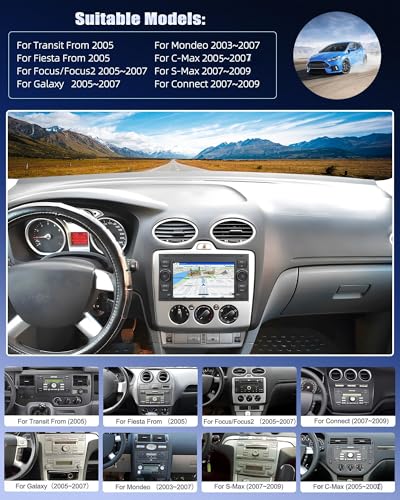 SIXWIN 2+64GB Android 15 Car Radio for Ford Fiesta C/S-MAX Transit Galaxy Connect Kuga Mondeo with CarPlay, Android Auto- 7 Inch Touch Screen with Mirror Link, Bluetooth, WiFi, GPS, FM/RDS,EQ