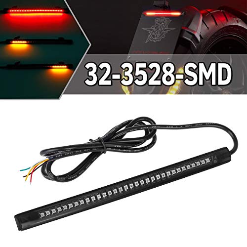 Partsam Universal LED Strip for Motorcycle License Plate Tail Brake Stop Turn Signal Light Strip 32LED 8" Flexible Third Brake Light for Motorbikes ATV Scooters