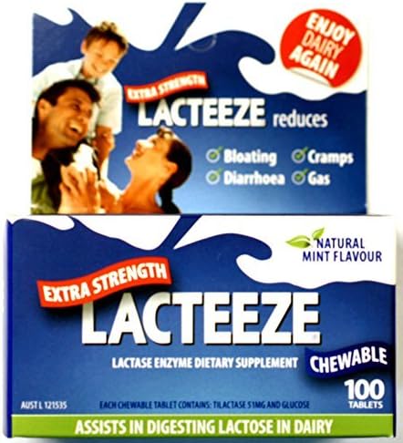 Lacteeze Extra Strength 100 chewable tablets Mint by Gelda Scientific