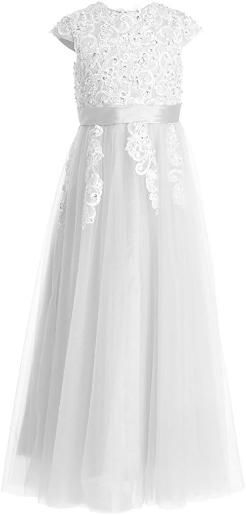 Kissangel Long White Flower Girl Dresses Lace First Communion Dress