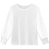 Noomelfish Girls Mesh Long Sleeve T-Shirts Kids Cute Sheer Dressy Tops Blouse(5-12 Years)