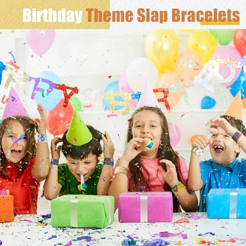 Shindel 96PCS Slap Bracelets for Kids, Kids Slap Wristbands Birthday Theme Snap Bracelets for Birthday Party Favors Classroom Prizes Kids Birthday