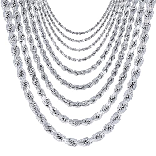 Nuragold 10K Real White Gold Rope Diamond Cut Chain Necklace 14
