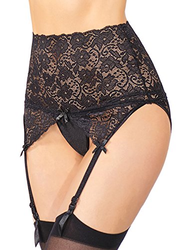 Comeondear Women High Waist Lace Garter Belt Set With G