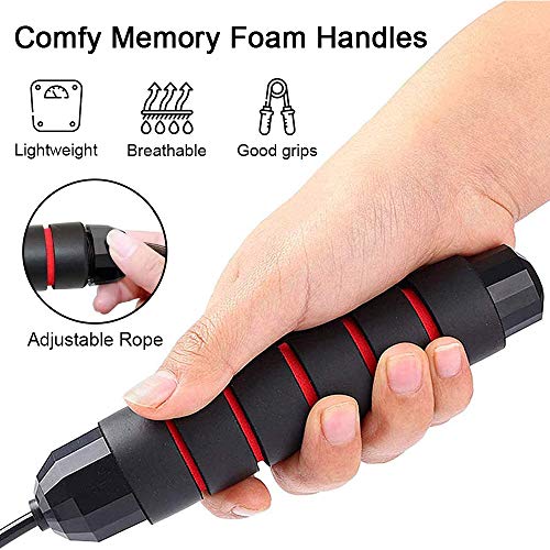 TOOVREN Jump Rope, Speed Jump Rope Workout for Fitness Exercise Tangle-Free with Ball Bearings, Adjustable Skipping Crossrope with Memory Foam Handles for Men/Women/Kids/Girls/Boys – Red