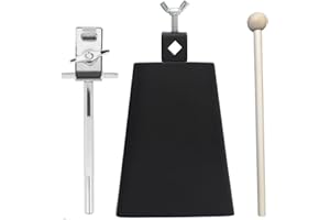 SUNGOOYUE Cowbell for Drum Set, 6 Inch Metal Percussion Instrument Adjustable Cowbell Clamp with Handle Stick for Drum Kit Pl