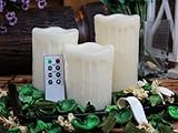 Flameless Candles, Drip Pillar Wax Candles with Remote, 4-inch, 5-inch and 6-inch Candles Set of 3 (IVORY)