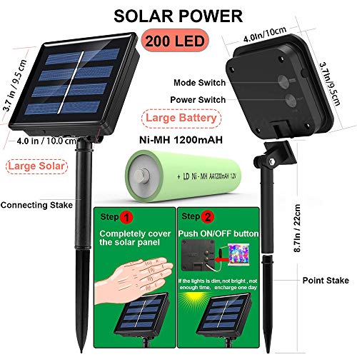 Solar String Lights Outdoor,72Ft 200 LED Solar Fairy Lights 8 Modes Copper Wire Solar Powered Lights Fairy Garden Accessories Outdoor Decorative for Pathway Yard Patio (Warm White)