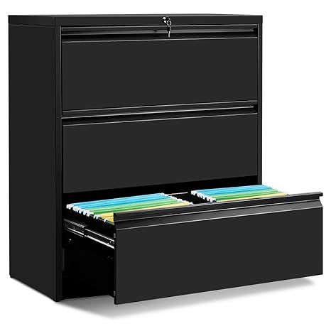 Modernluxe 3 Drawer Heavy Duty Lateral File Cabinet Black 35 4 W