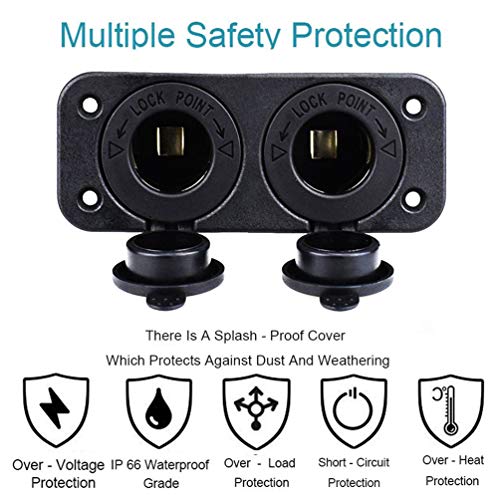 Cigarette Lighter Socket Charger Socket adapter Car Power Outlet Socket Receptacle 12V 24V Waterproof Plug Dual Plate Panel Mount By ZHSMS