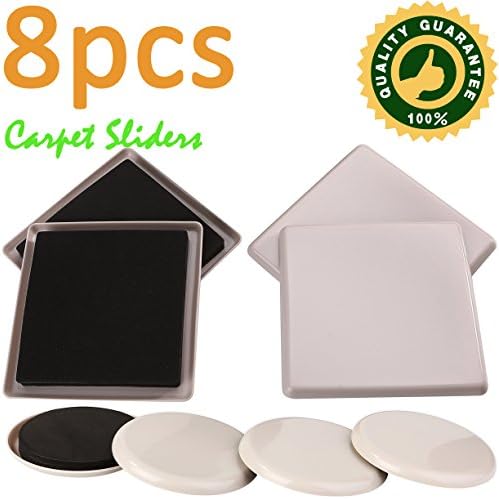 8-PACK Reusable Furniture Sliders for Carpet,4 Pack 5" Square Furniture Movers ,4 Pack 3.5"Round Furniture Mover,Furniture Moving Sliders Moving Pads Reusable Heavy Furniture Movers Kit