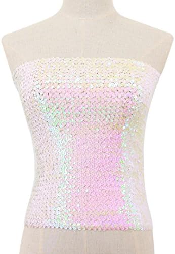 Womens Fashion Glitter Shiny Sequin Stretchy Strapless Seamless No-Padding Wrapped Chest Bandeau Tube Top Bra