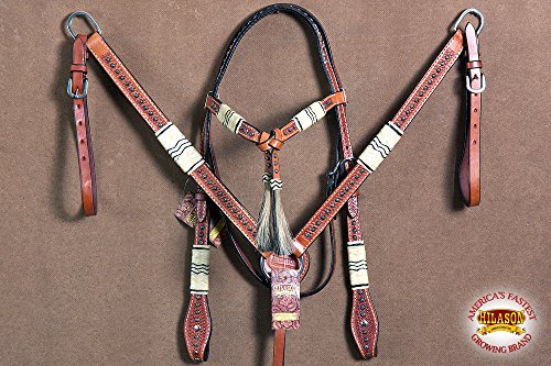 HILASON Western Horse Headstall Breast Collar Set Tack American Leather Mahogany