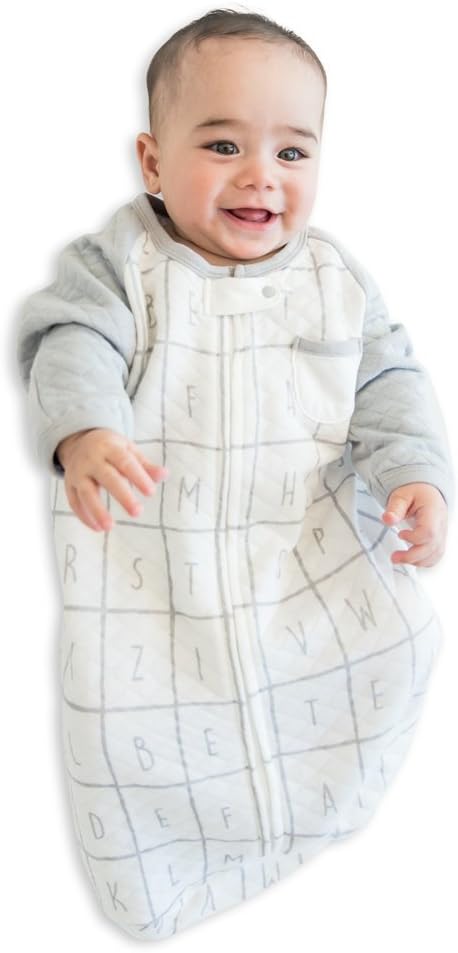 TEALBEE Baby: Sleeping Sack with Sleeves for Babies - Bamboo & Cotton Wearable Blanket for Safe Sleep - Keeps Newborn and Infant Warm with Arms - Unisex for Boys and Girls (Small, White & Grey)