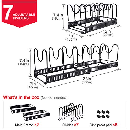Expandable Pan Rack Organizer, G-TING 7+ Adjustable Pot Lid Holders & Bakeware Rack, Kitchen Cookware Pantry Cabinet Storage Rack with 7 Expandable and Adjustable Compartments (Up to 23") - Thumbnail 2
