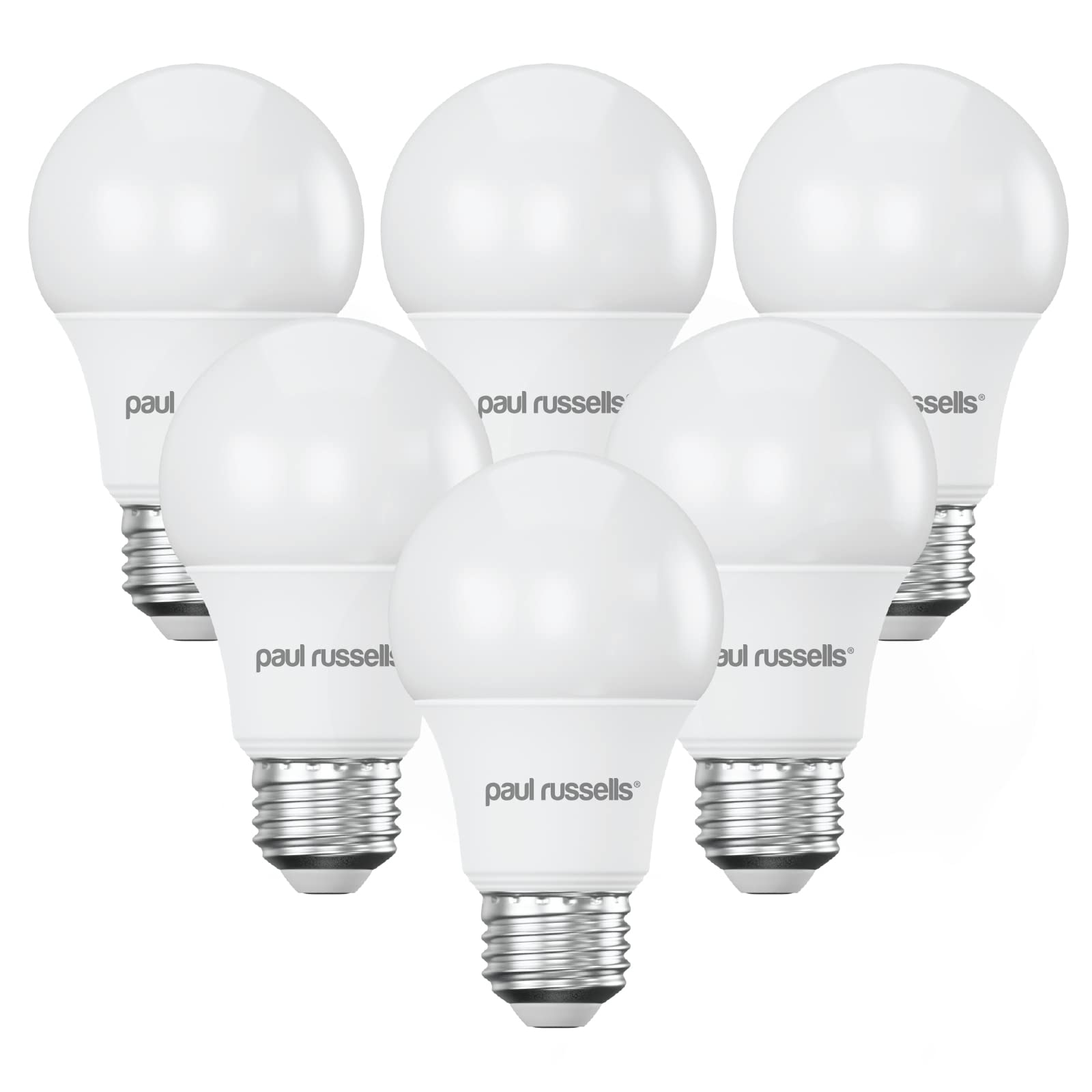 paul russells LED GLS - Dimmable Edison Screw Light, 8.5W 806 Lumens E27 A60 LED Bulbs, 60w Equivalent, 4000K Cool White, Dimmer Standard ES Energy Saving Ceiling Lightbulbs, Pack of 6