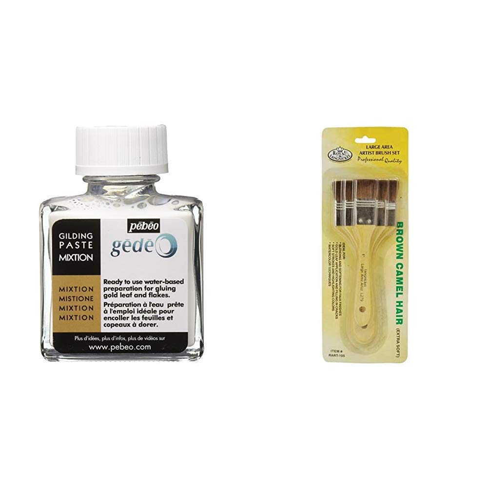 PEBEO Gédéo 75 ml Gilding Paste, White, 5.5 x 5.5 x 4.5 cm & Royal and Langnickel Brown Camel Hair Large Area Brush - Pack of 3