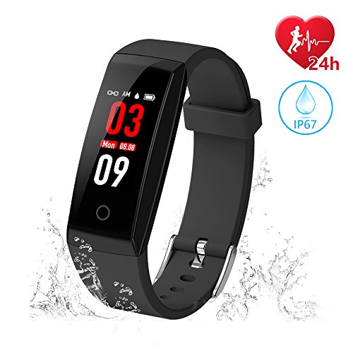 The perseids Fitness Tracker Color Screen, Waterproof Activity Tracker with Heart Rate Monitor, Smart Watch with Calorie Counter, Pedometer Wristband, Sleep Monitor for Kids Women Men (Black)