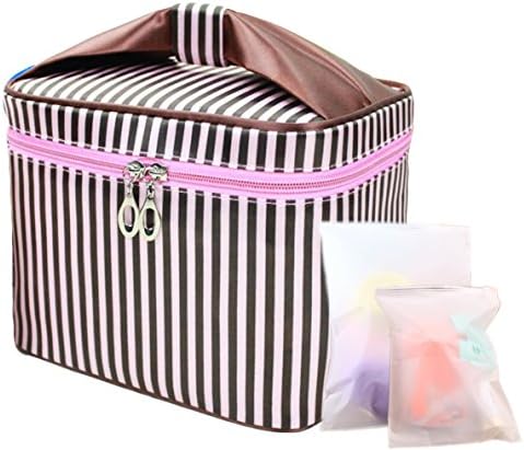 InfiniteB Toiletry Bag with Mirror Multifunctional Waterproof Cosmetic Makeup Bag Portable Travel Organizer with 2 Packing Bag (Coffee Stripe)