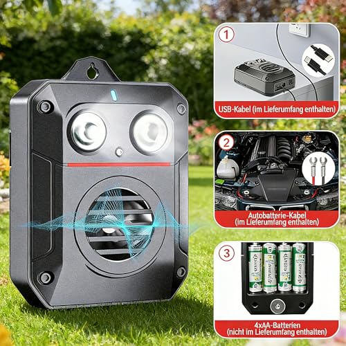 MEKEET Marderschreck Auto, Marderabwehr, Ultraschall Marderschreck mit Variabler Frequenz, mit Bewegungssensor & Blitzlicht für Haus, Scheune, Dachboden & Garage