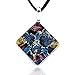 CHUVORA Hand Blown Glass Blue Orchid Flower Square Pendant Necklace, 17-19 inches