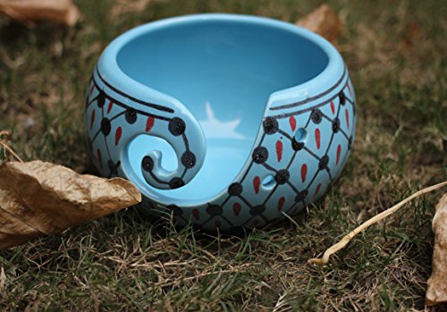 SALE 2018 - AB Handicrafts - Ceramic Blue Black Hand Painted Yarn Bowl for Yarn Storage / Crocheting & Stitching Accessories / Best Gifts for Men,Women and Seniors - Thumbnail 7