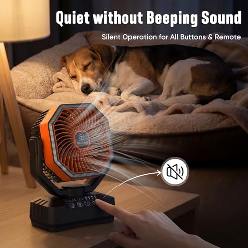 Camping Fan with LED Light, 20000mAh Rechargeable Automatic Vibration Fans for Outdoor Camping Tent with Remote, 4 Speed USB Desk Fan for Fishing, Picnic