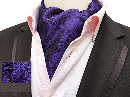 MENDENG Mens Black Gold Paisley Jacquard Woven Silk Cravat Formal Self Tie Ascot - Thumbnail 3