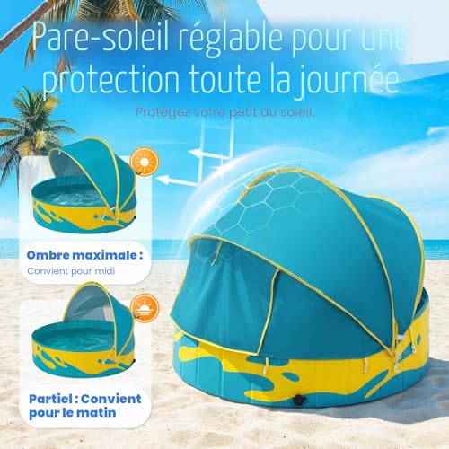 Peradix Paddling Pool with Adjustable Canopy for Toddlers - 120cm Foldable Pool Pool for Baby and Kids for Garden & Travel | Baby Tent & Beach Tent for 2-3 Children