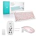 Wireless Keyboard and Mouse Combo, FD iK6620 2.4GHz Cordless Cute Round Key 79-Key Quiet Slim Compact Set for Laptop, Computer, Mac (No Numeric Pad)-Salmon Pink&White