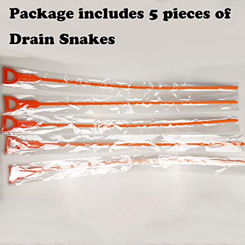 AUSAYE 5 Pack 25 Inch Sink Snake Cleaner Drain Auger Hair Cather Shower Drain Cleaning Tool Drain Clog Remover - Thumbnail 7