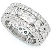 ENDLESSNESS & ETERNITY Round Cut 3 Row Eternity Wedding Band Ring 14K White Gold Plated CZ Cubic Zirconia Engagement Ring